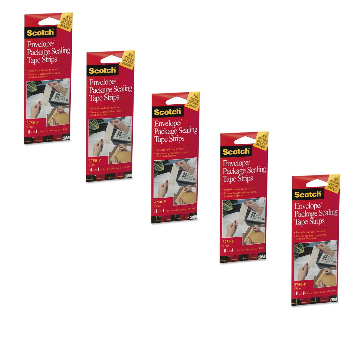 3M Scotch 3750P2CR Sealing Tape Strips 2x6 in 5-Pack