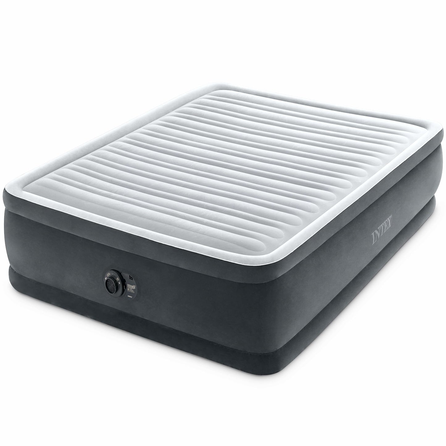 Intex Dura-Beam Deluxe Comfort-Plush Elevated: Fiber-Tech – Queen Size – Built-in Electric Pump – 18in Bed Height – 600lb Weight Capacity