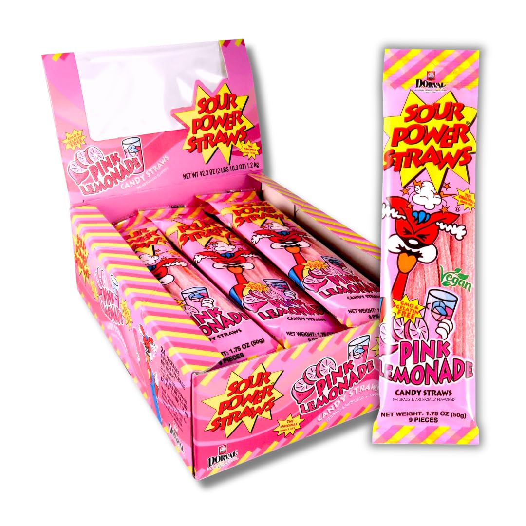 Dorval Sour Power Straws Pink Lemonade 1.75oz 12/24ct