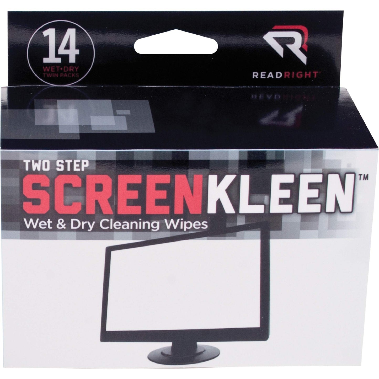 Read Right Kleen & Dry Screen Cleaner Wet Wipes, Cloth, 5 x 5, 14/Box