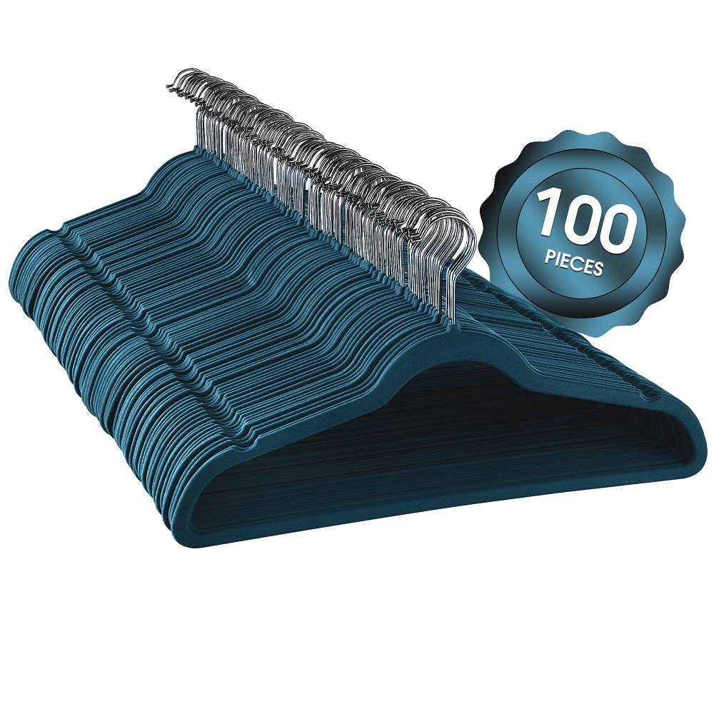 Elama 100 Piece Velvet Slim Hangers Blue