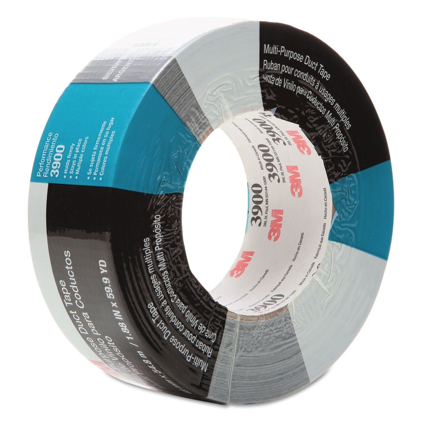 3M Multi-Purpose Duct Tape 3900 Silver Color, General Purpose, Rubber Adhesive, Water Resistant, 48 mm x 54.8 m, 7.6 mil, Conveniently Packaged