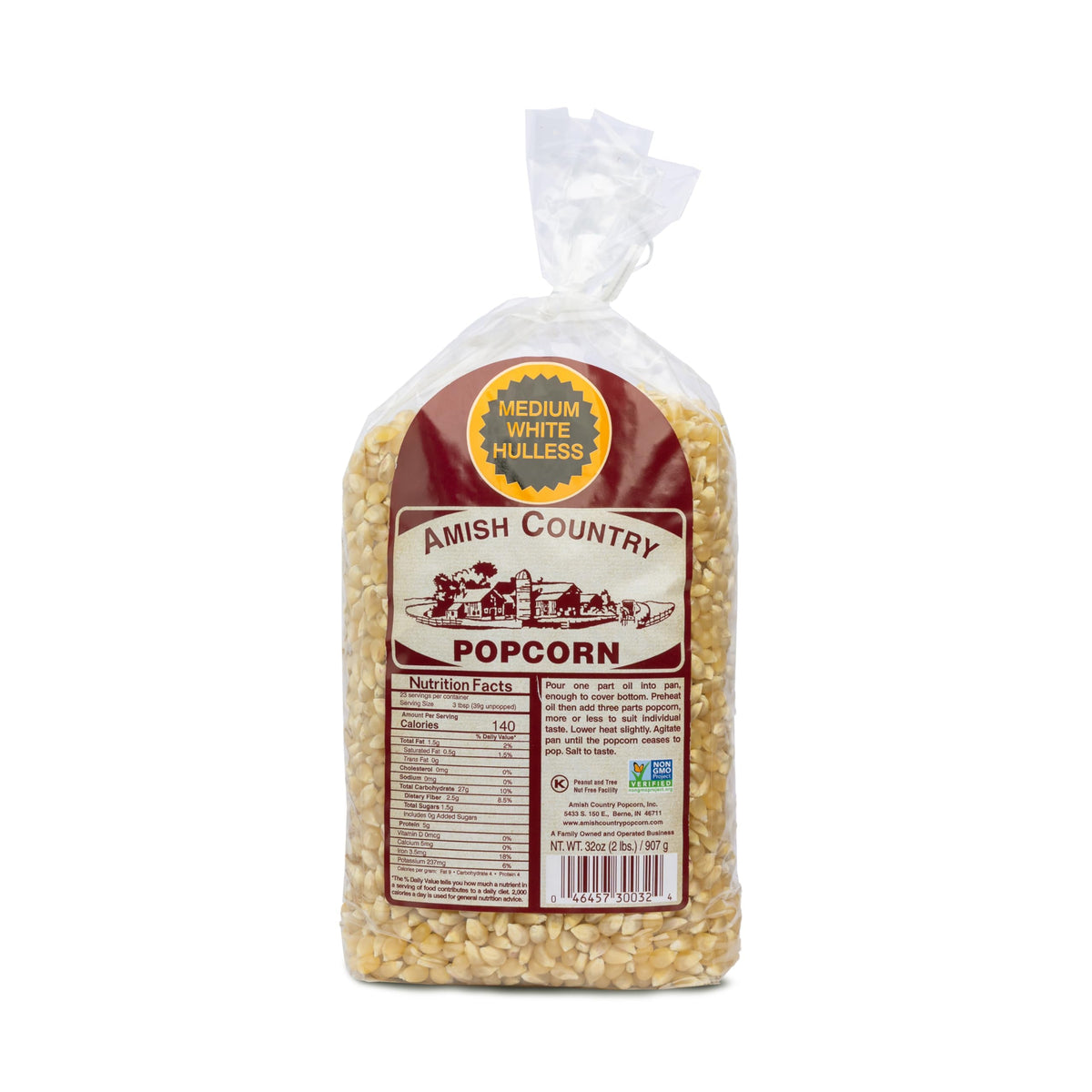 Amish Medium White Hulless Popcorn 8/2lb