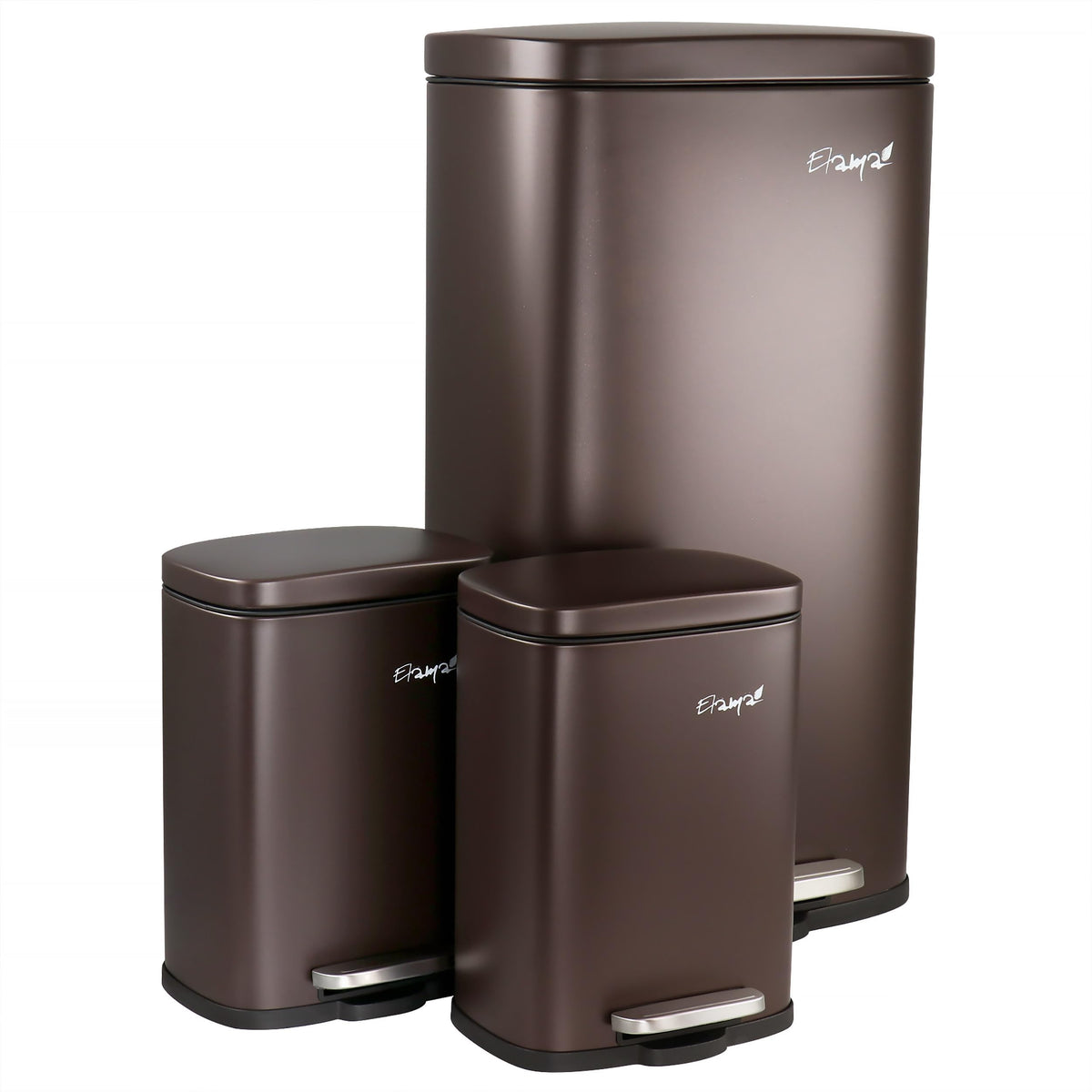 Elama Step Trash & Recycling Bin Set, 3-Piece, Bronze