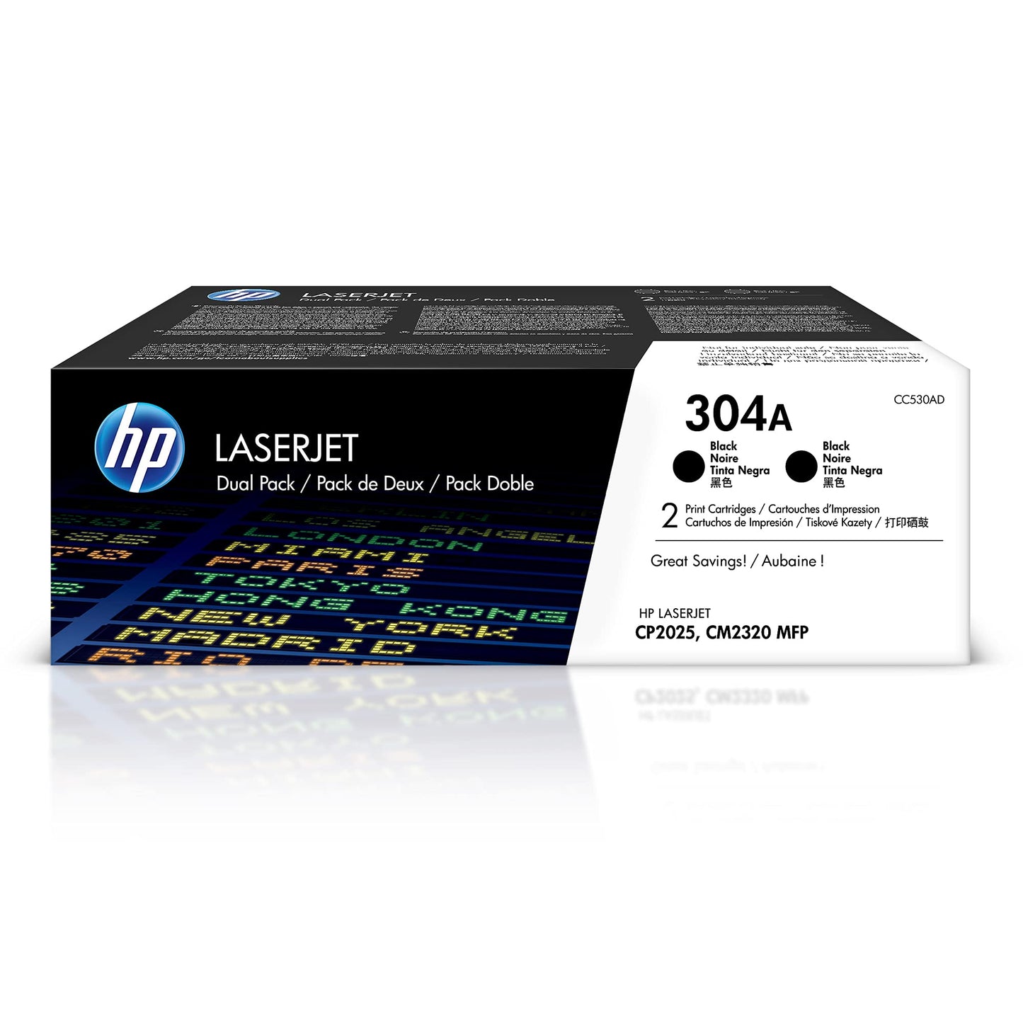 HP 304A Black Toner Cartridge 2-Pack CC530AD