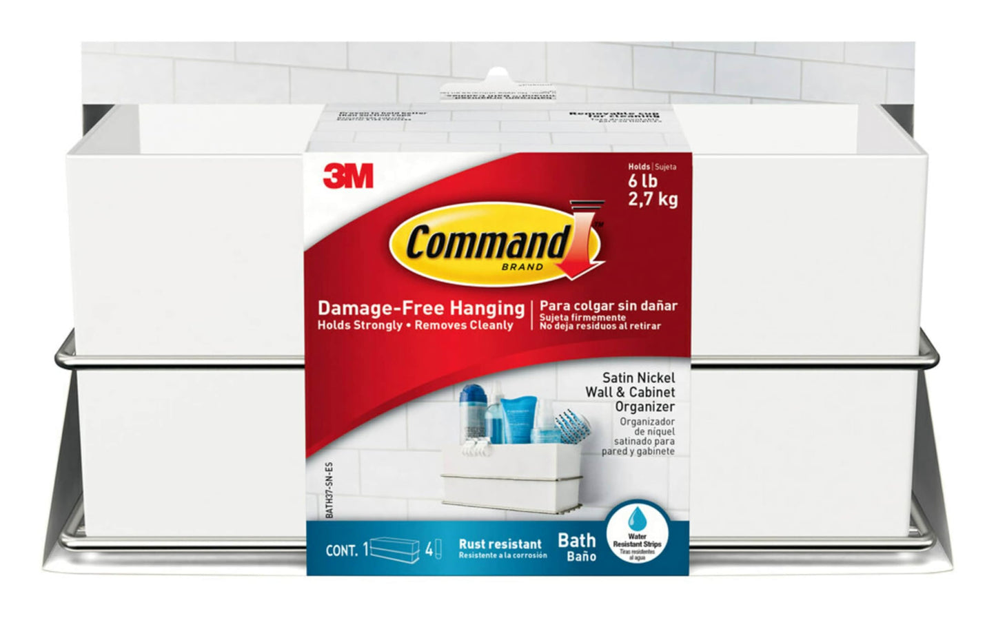 3M Command Wall & Cabinet Organizer 9.5" Satin Nickel