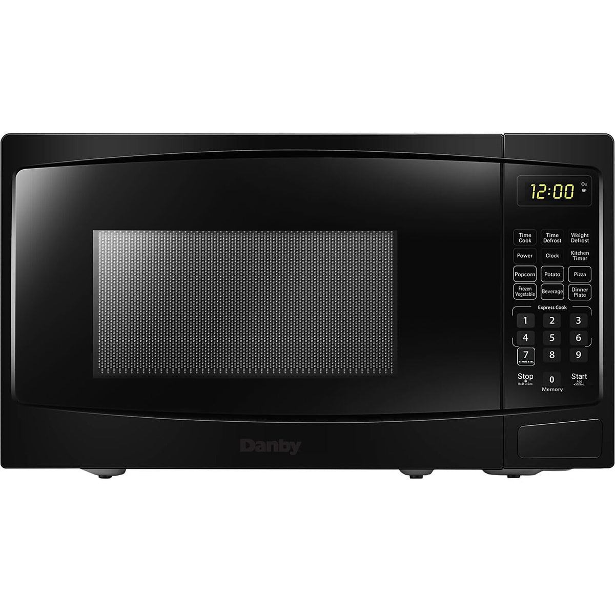 Danby DBMW0920BBB 0.9 cu ft. Countertop Microwave in Black 6 Convenient Auto Cook Options: Popcorn, Potato, Pizza, Frozen Vegetables, Beverage, Dinner Plate. Express Cook buttons: 1 – 6 minutes