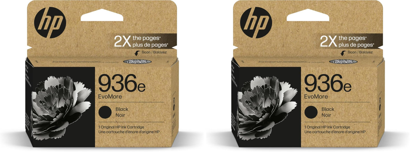 HP 936e Black EvoMore Ink Cartridge | Works with OfficeJet 9120,Pro 9100,Pro Wide Format 9700 | Carbon Neutral-| 4S6V6LN,(Pack of 2)