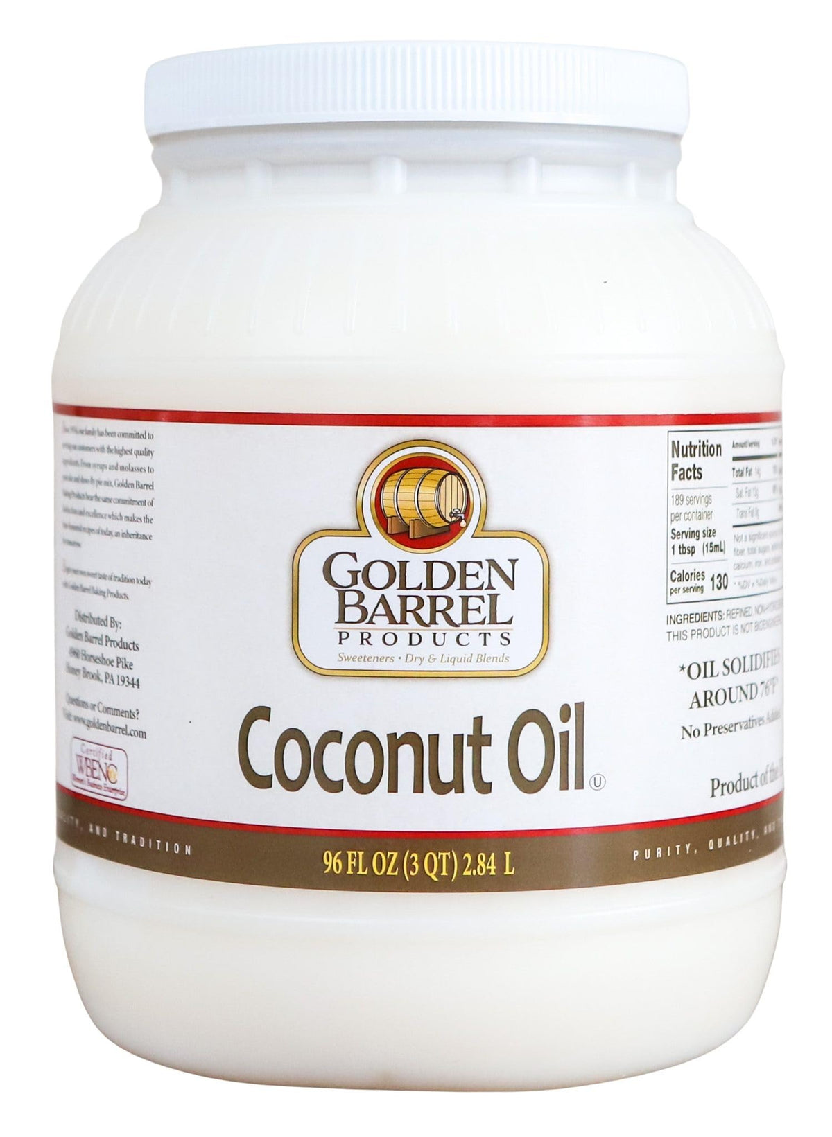 Golden Barrel Refined Coconut Oil 96 oz
