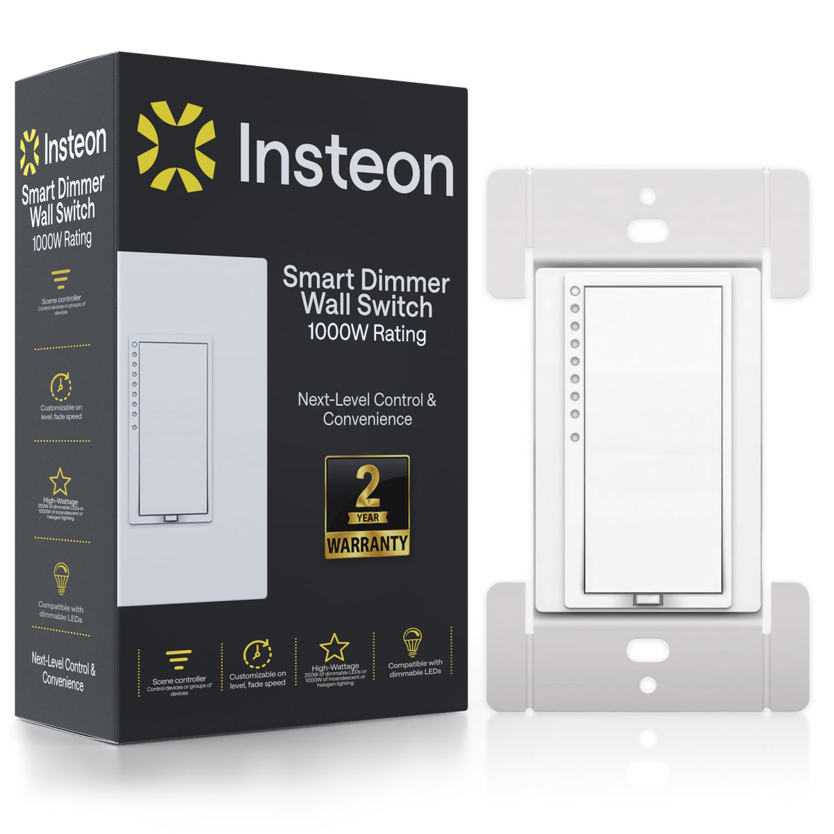 Insteon Smart Dimmer High Wattage Wall Switch, 1000 Watt, 2477DH (White) - Insteon Hub required for voice control with Alexa & Google Assistant