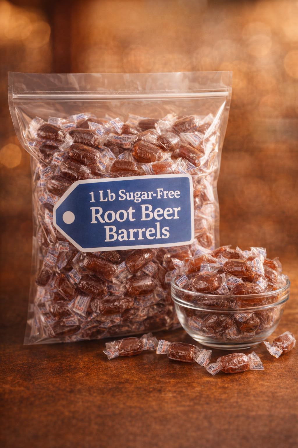 Roses Sugar-Free Root Beer Barrels Candy 1 lb Bag