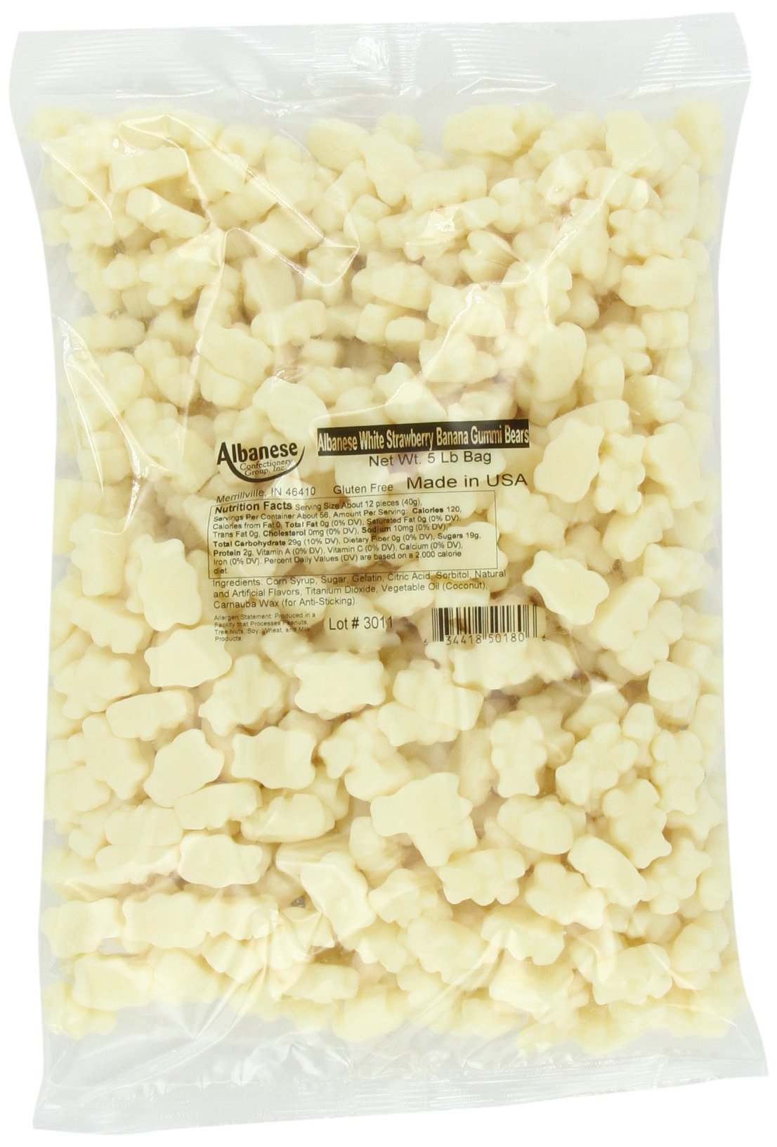 White Strawberry-Banana Gummi Bears Candy, 80 oz (5 LB) Bag 50180