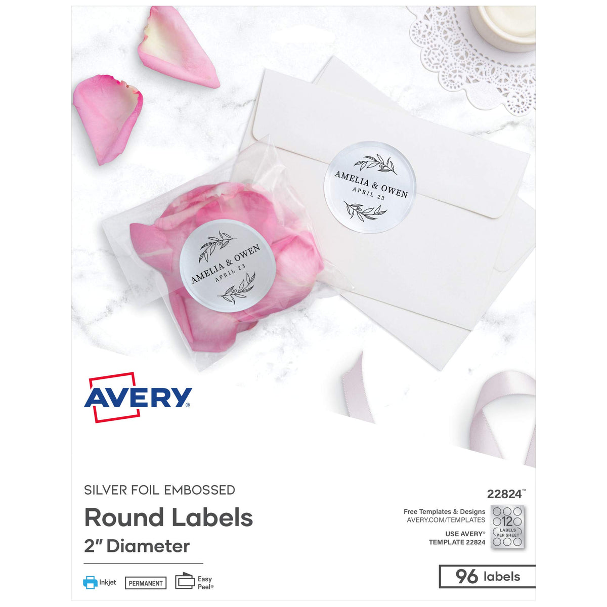 Avery Silver Foil Emboss Labels 2" 22824