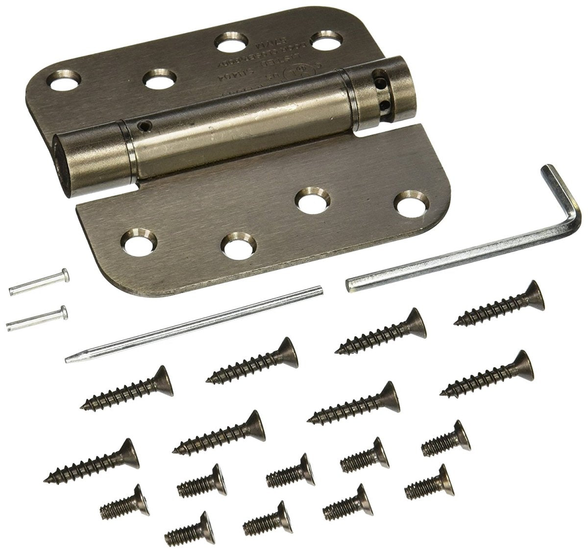 Deltana DSH4R515A Single Action 4 Inch x 4 Inch Steel Spring Hinge with 5/8 Inch Radius Corners Antique Nickel