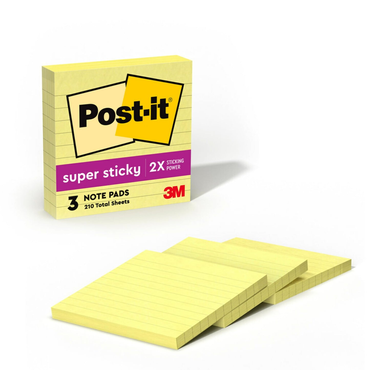 Post-it Super Sticky Notes, 4x4 in, 3 Pads, 2X The Sticking Power, Canary Yellow, Recyclable (4470-3SSCY)