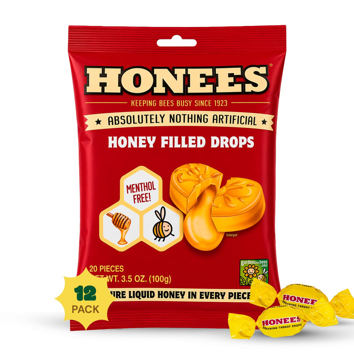 Honees Honey Filled Cough Drops, 12 Pack