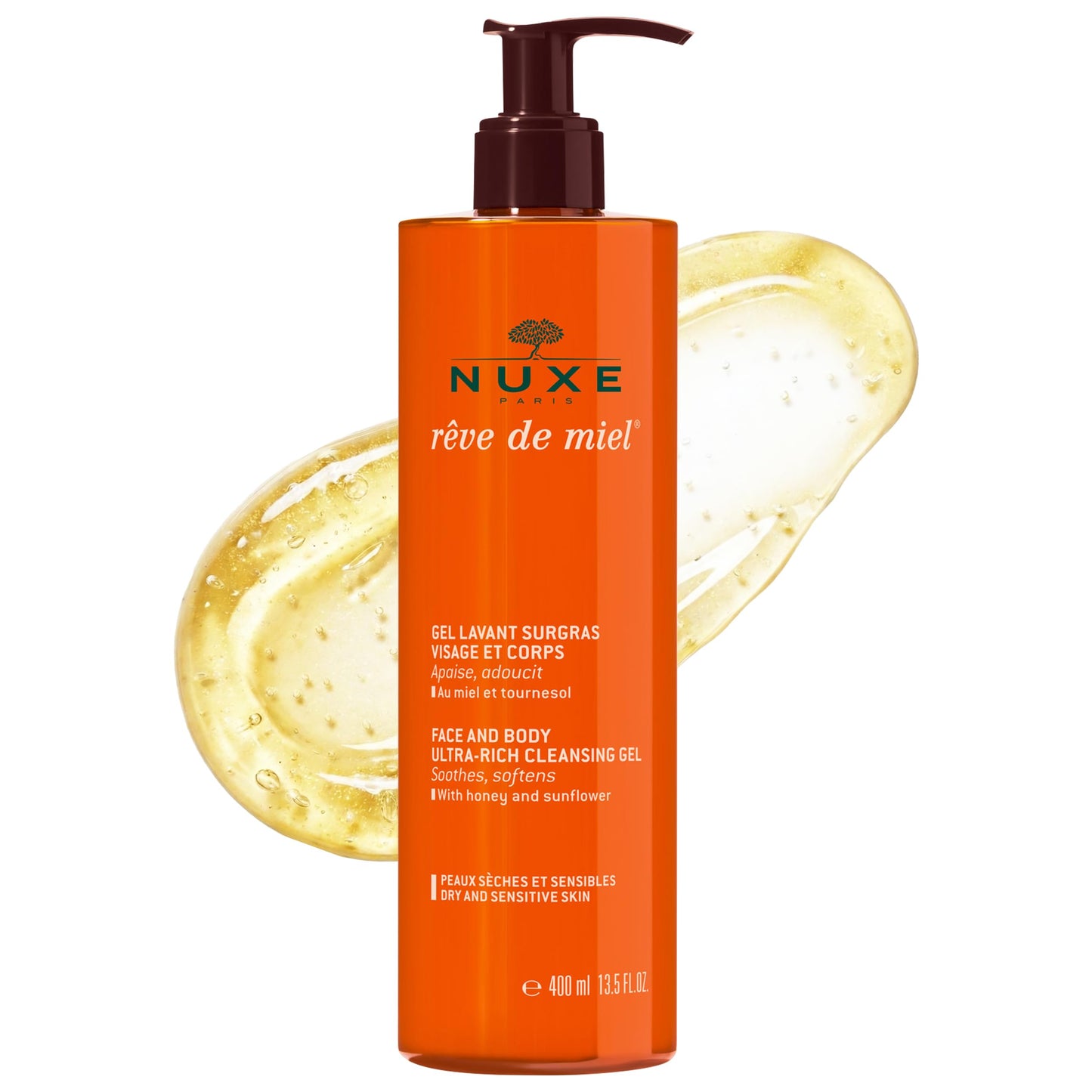 Nuxe Rêve de Miel Ultra-Rich Body Wash with Honey & Glycerin | Shower Gel for Dry & Sensitive Skin, 13.5 Fl Oz