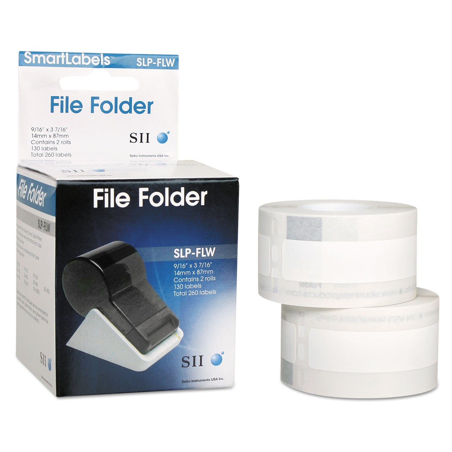 Seiko SLPFLW Self-Adhesive File Folder Labels 9/16 x 3-7/16 White 260/Box