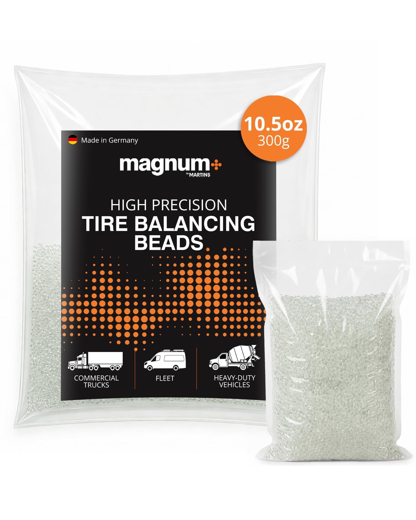 magnum+ Tire Balancing Beads for Trucks, Trailer, Off-Road Vehicles – TPMS Compatible Tempered Glass Wheel Balance Beads – One Bag x 10.5oz/300g