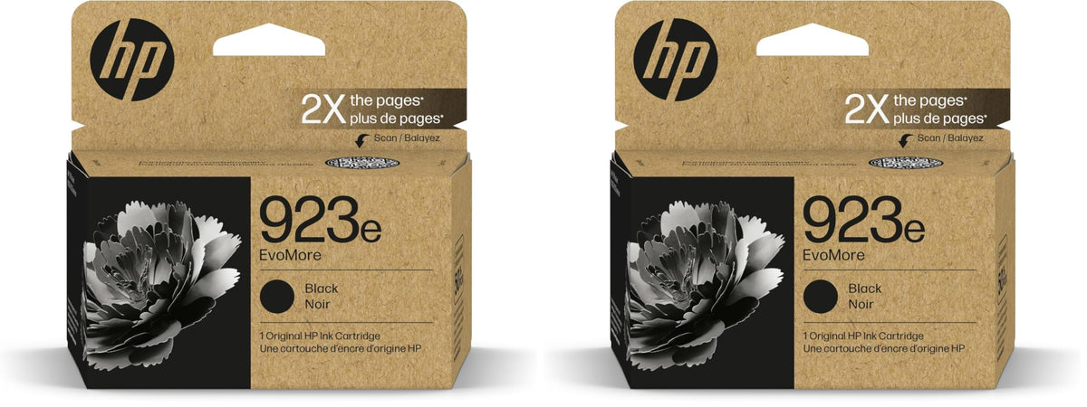 HP 923e Black EvoMore Ink Cartridge| Works with Printer Series: OfficeJet 8120, OfficeJet Pro 8130 | Carbon Neutral | 4K0T7LN, (Pack of 2)