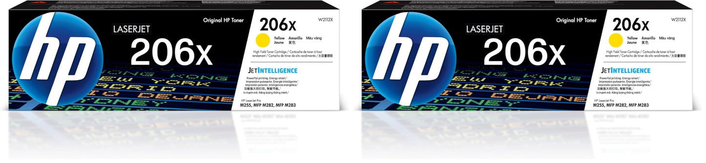 HP 206X Yellow High-Yield Toner Cartridge | Works with Color LaserJet Pro M255,MFP M282,M283 Series | W2112X,(Pack of 2)
