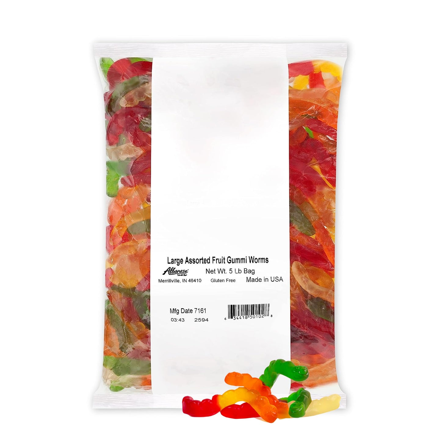 World's Best Large Assorted Fruit Gummi Worms, 5lbs of Candy 628137