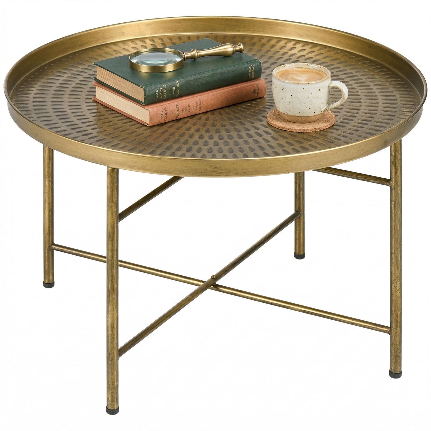 HOMCOM 24" Round Coffee Table, Gold
