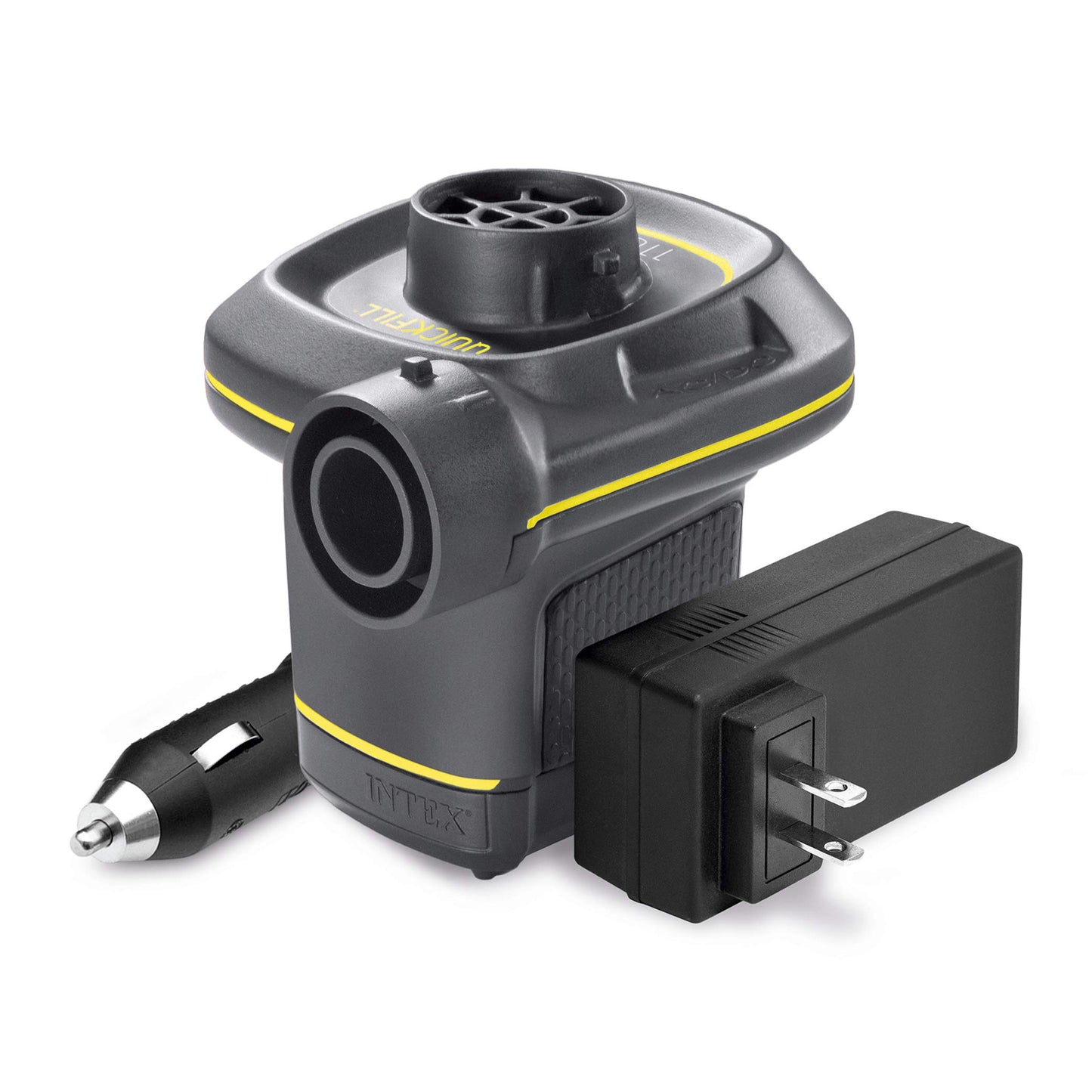 INTEX 66633E QuickFill 120 Volt AC/DC Electric Pump: Inflates and Deflates Air Mattresses, Kayaks, Boats – Includes 3 Nozzles – Sleek and Compact Design – 480 L/Min Air Flow – Indoor and Outdoor Use