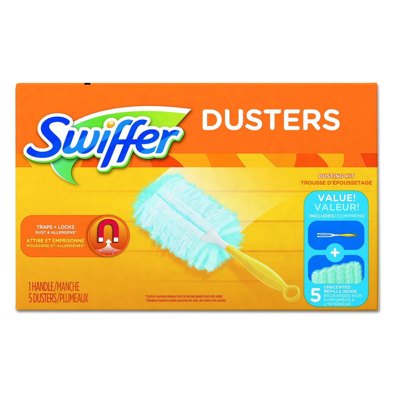 Dusters Starter Kit, Dust Lock Fiber, 6" Handle, Blue/Yellow