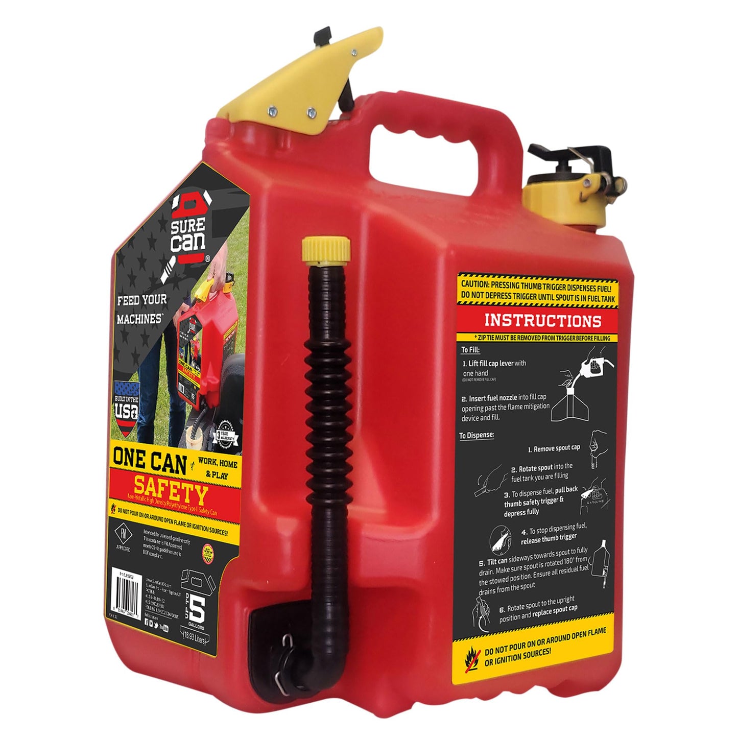 CAN GASOLINE HDPE RED 5GA