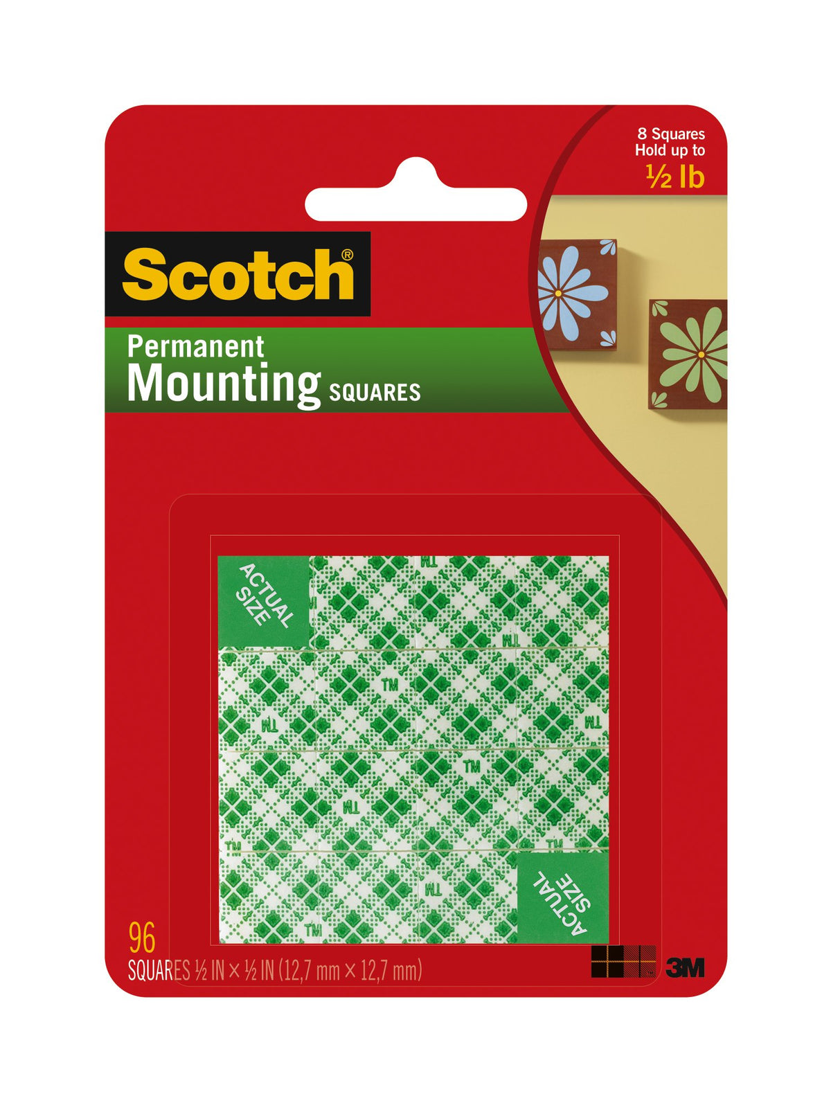 3M Scotch Indoor Double-Sided Mounting Squares 1/2 in 96ct