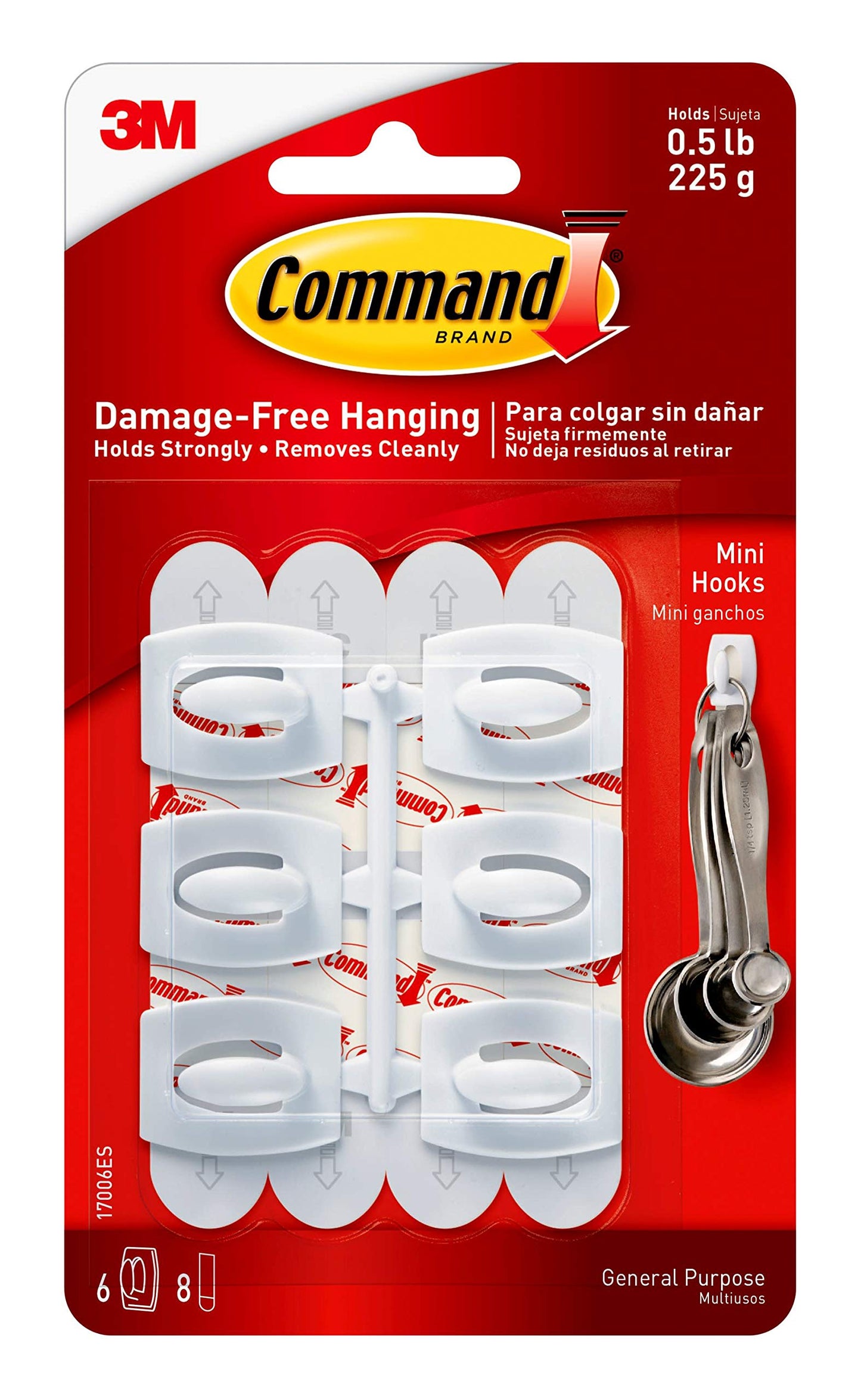 3M Command 17006 Mini Adhesive Hooks 6 Pack