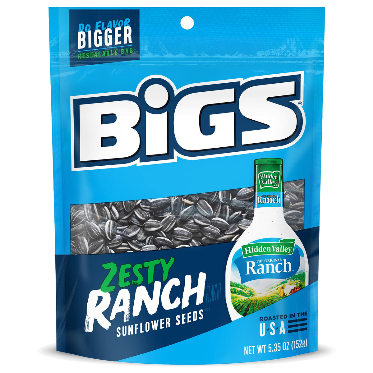 BIGS Sunflower Seeds Hidden Valley Zesty Ranch 5.35 oz, 12 Pack