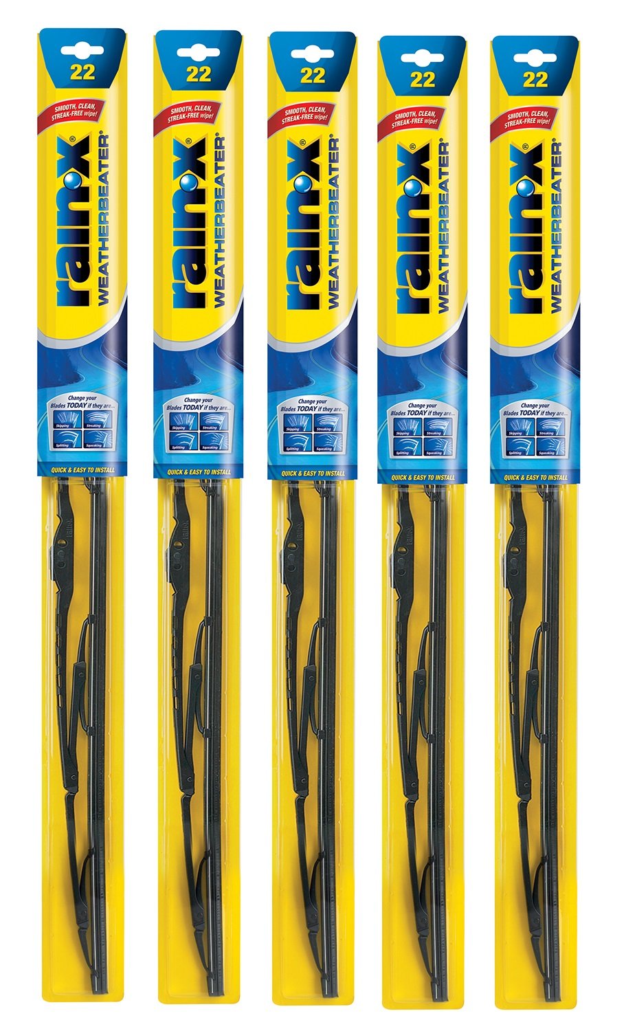 Rain-X RX30222-5PK Weatherbeater Wiper Blade - 22" Windshield Wipers (Pack Of 5), Automotive Replacement Windshield Wiper Blades That Meet Or Exceed OEM Quality And Durability Standards