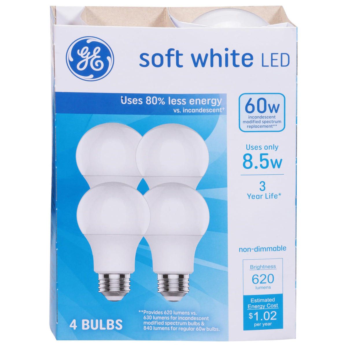 GE LED LIGHT BULB A19 SFT WHT