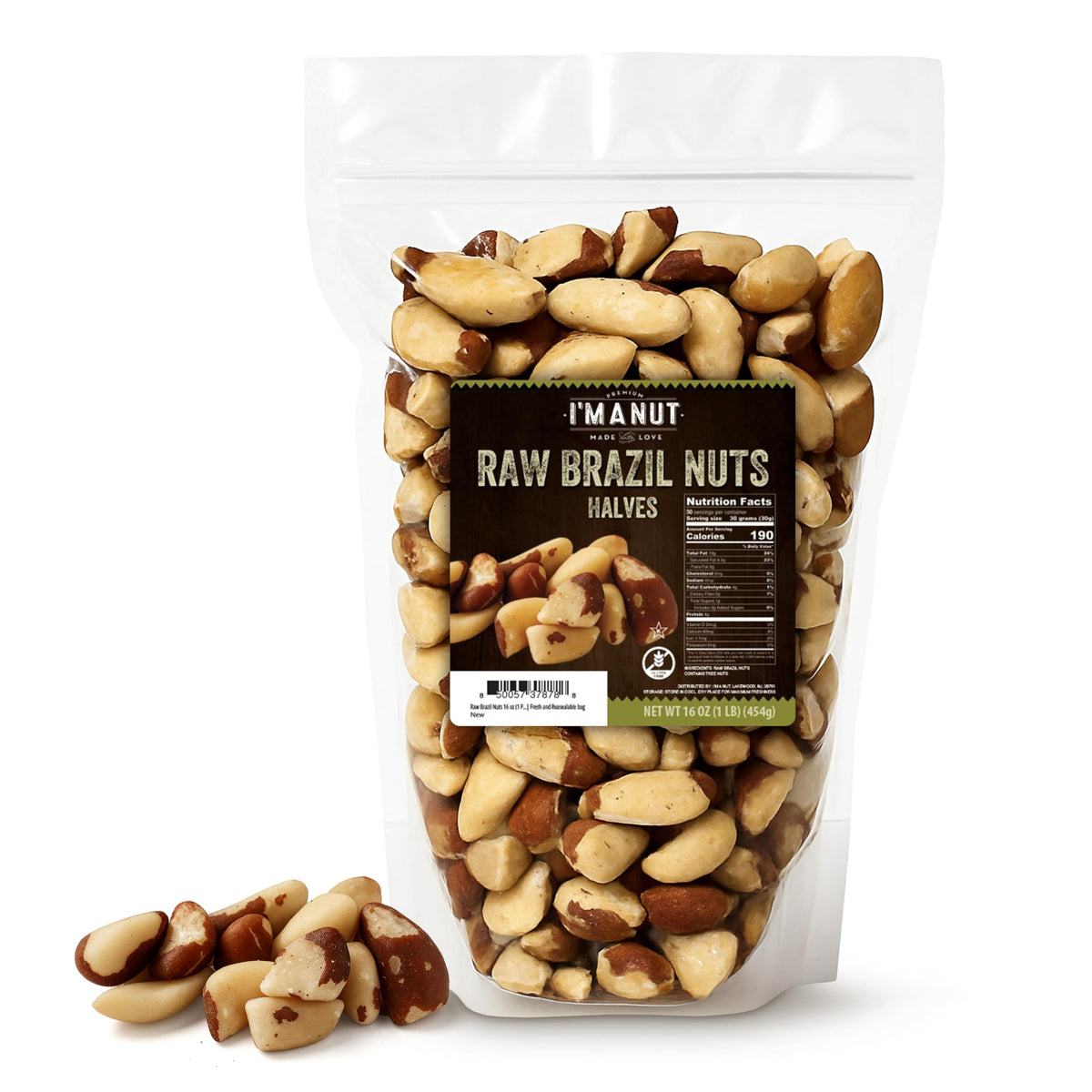 Raw Broken Brazil Nuts, 1 lb, Wild Harvested, Non-GMO, Kosher, Gluten Free