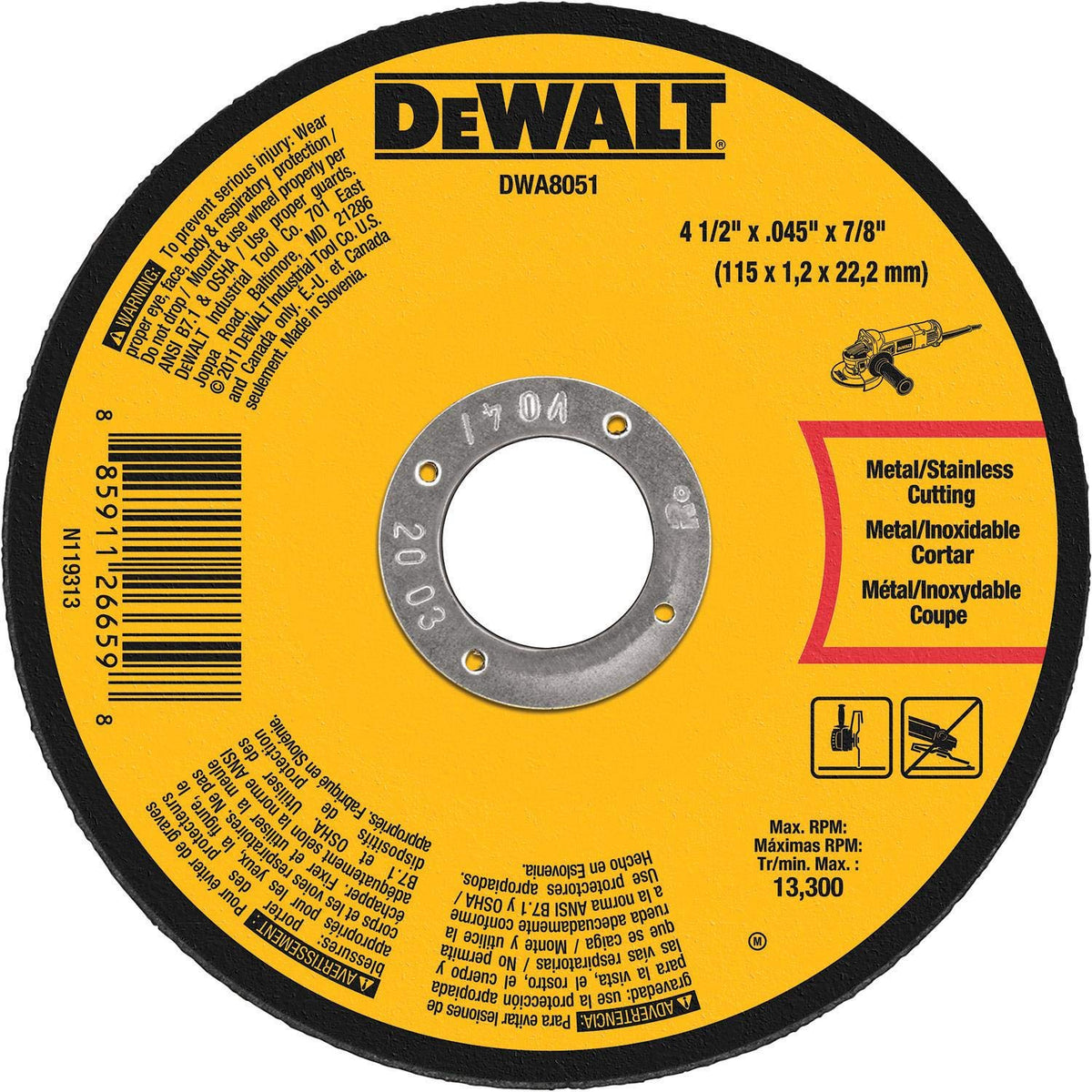DEWALT DWA8051 Metal Cut-Off Wheel 4-1/2 in Pack of 2