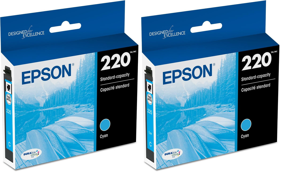 Epson T220 DURABrite Ultra -Ink Standard Capacity Cyan -Cartridge (T220220-S) for Select Expression and Workforce Printers (Pack of 2)