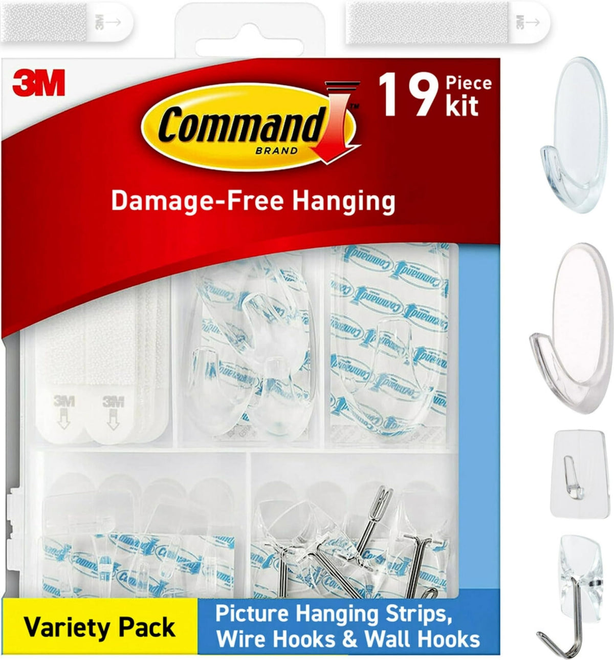 3M Command Clear Variety Pack, 19 Hooks