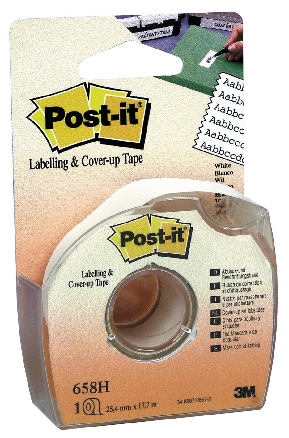 Post-it 658 Cover Up and Labeling Tape, 6 Line Roll, 1-Inch x700-Inch, White