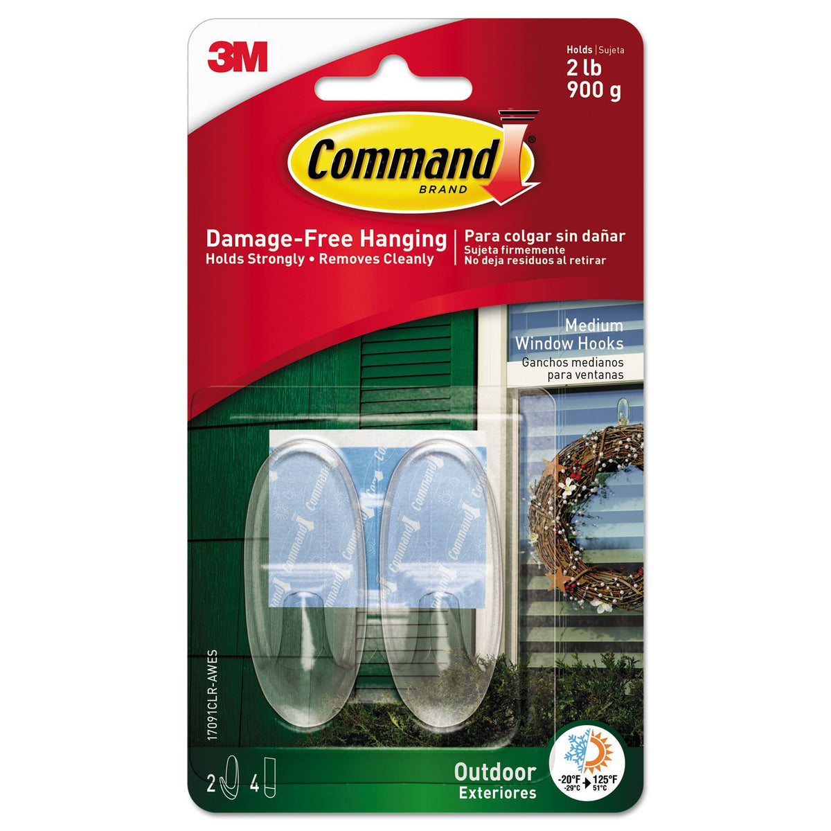 Command Medium Outdoor Clear Window Hook 17091AW, ys/m