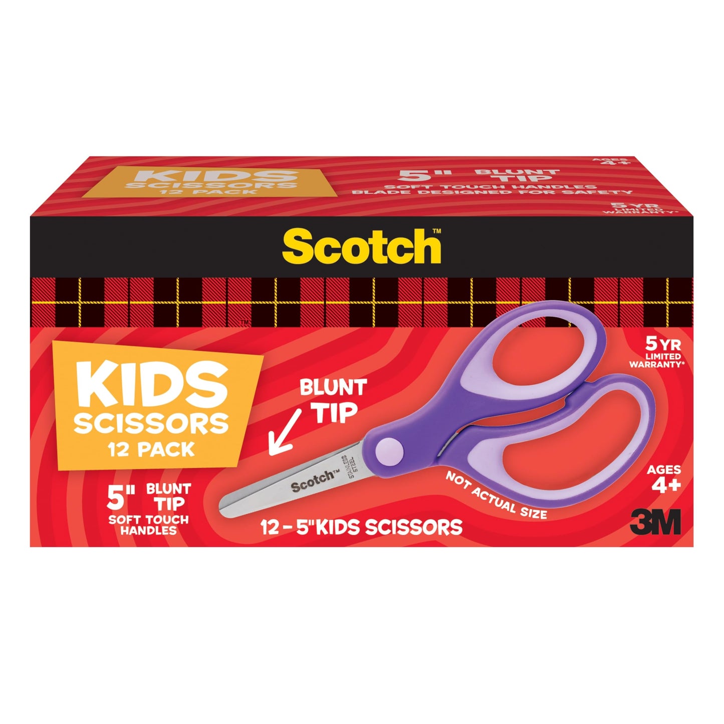 Scotch 5" Soft Touch Blunt Kid Scissors, Purple, 12 Count Teacher's Pack, Ideal for school supplies and classroom projects