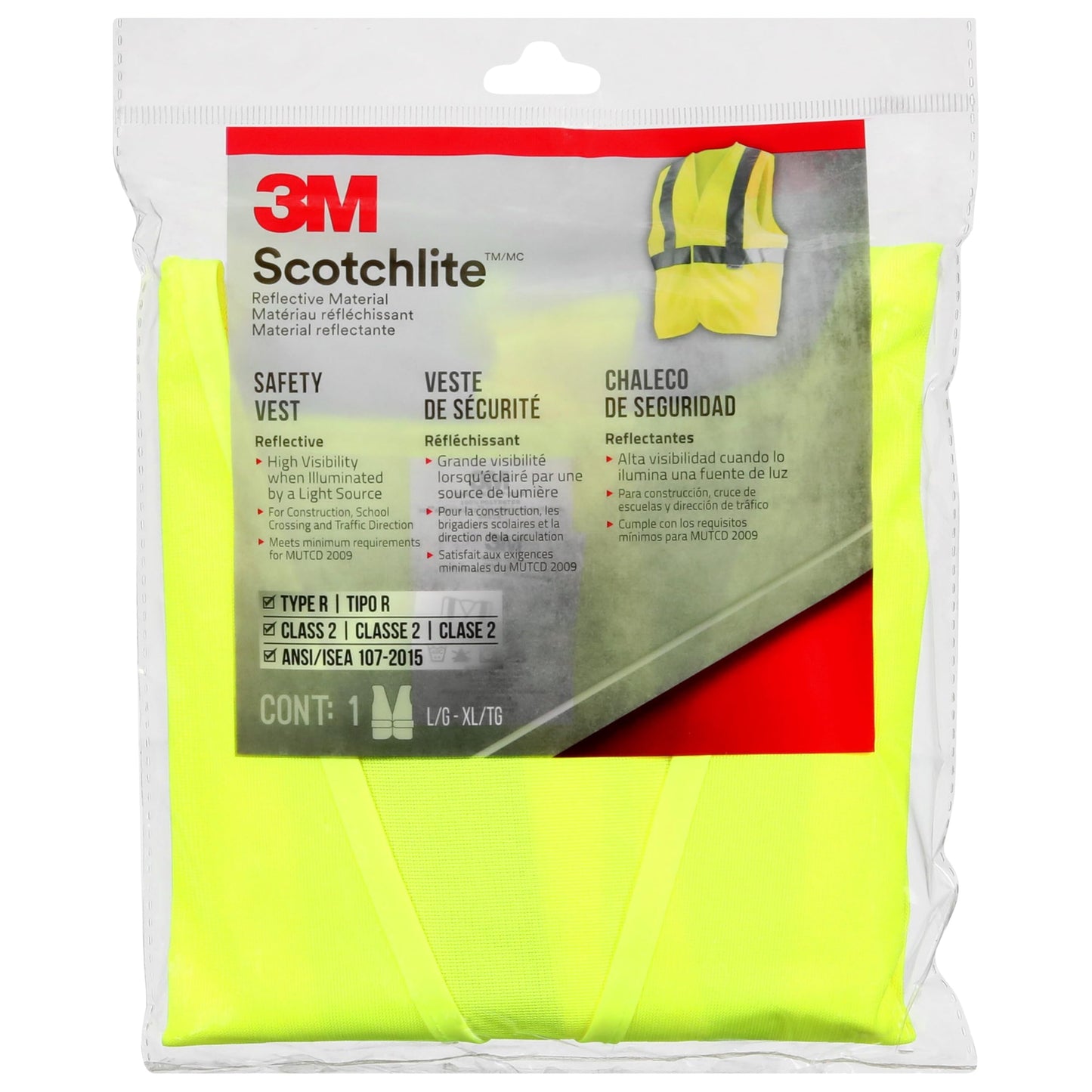 3M Reflective Vest Day/Night Safety Vest, 94616H1-DC, Hi-Viz Yellow