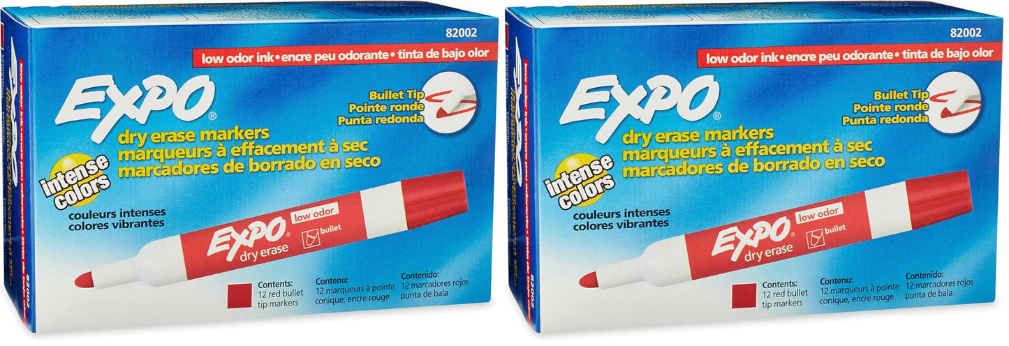 Expo 80001 Low Odor Chisel Point Dry Erase Markers, Low Odor Alcohol-Based Ink, Designed for Whiteboards, Glass and Most Non-Porous Surfaces, Black, 12 Units per Box, Pack of 1 Box