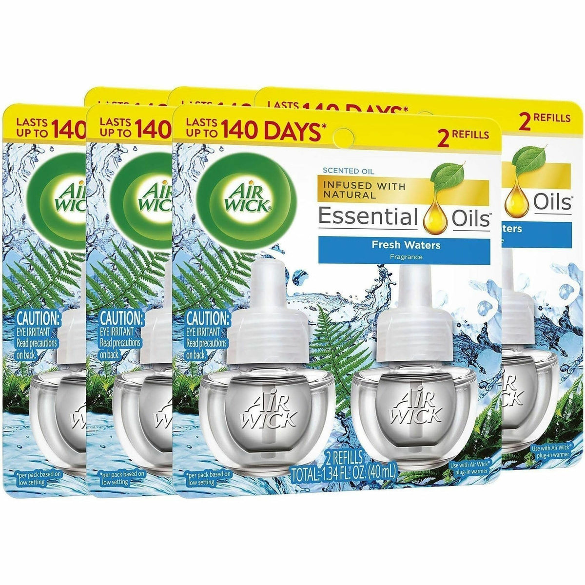 Air Wick Scented Oil Warmer Refills, 0.67 Oz, Fresh Waters, 2 Refills Per Pack, Carton Of 6 Packs