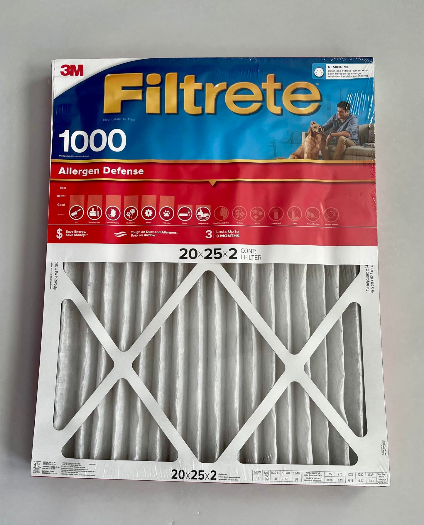 3M Filtrete AIR 1000 MPR 20x25x2IN NADP03-2IN-4