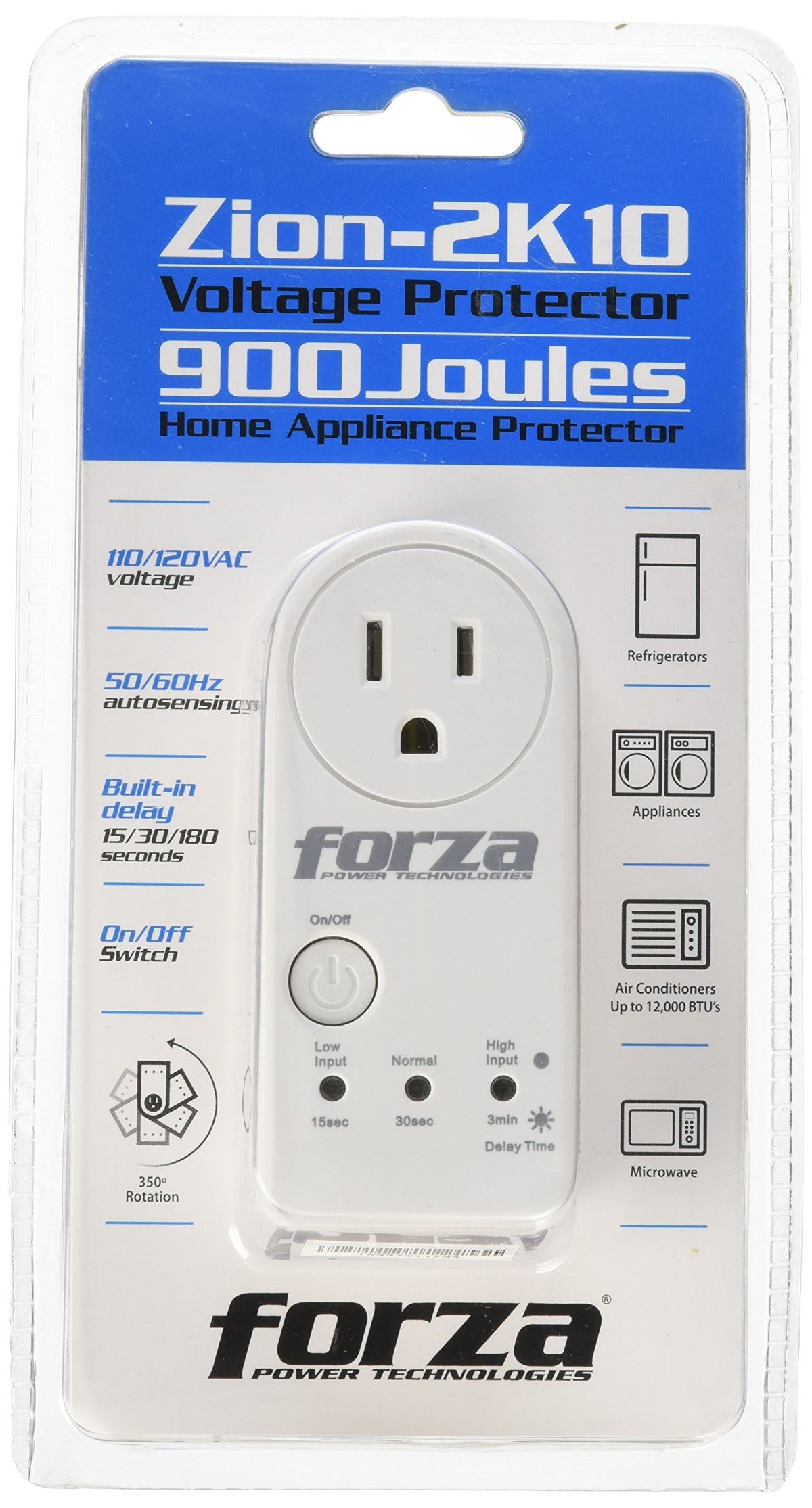 Forza- Voltage Protector- 18,000A Protector, 900 Joules, 350 Degree Rotation Function, 3 LED Indicators- Brownout Surge Plug