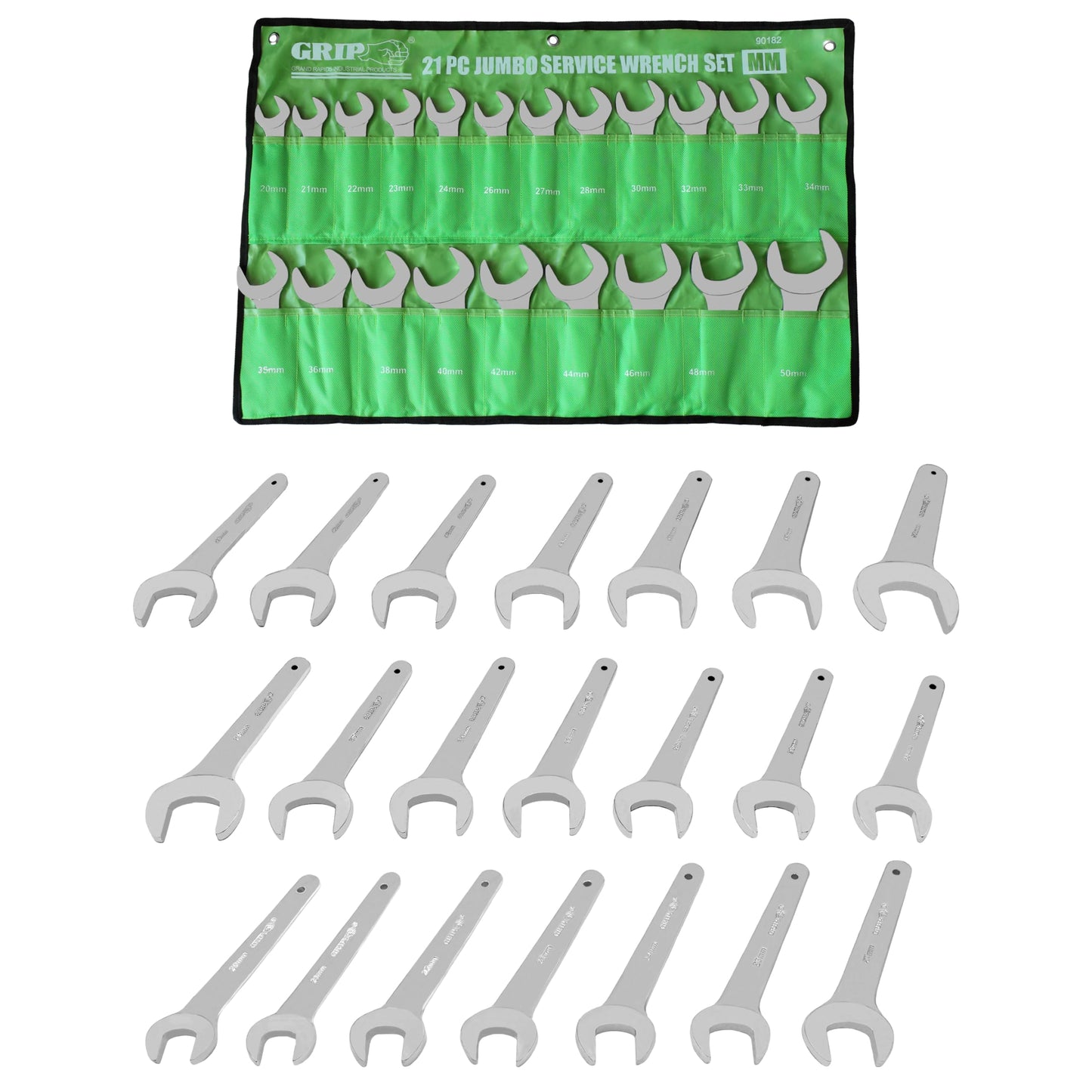 GripOn GRI-90182 Jumbo Service Wrench Set 21pc 20-50mm