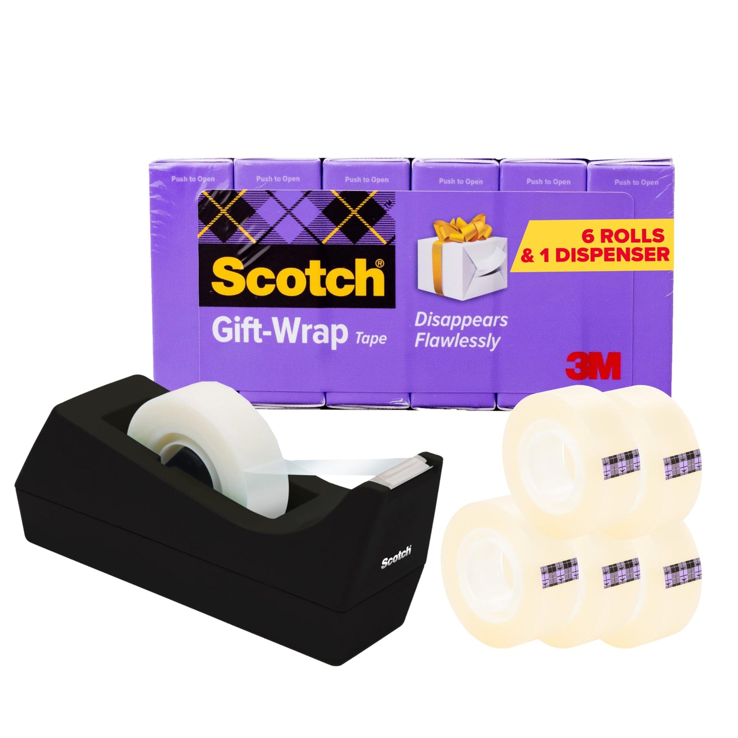 3M Scotch Gift-Wrap Tape 3/4" x 1000" 6 Rolls + Dispenser