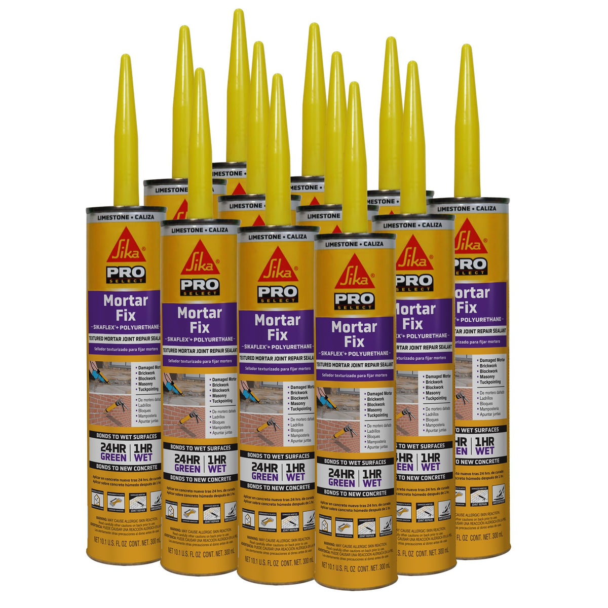 SIKA Sikaflex Mortar Fix - Limestone Polyurethane Sealant for Repairing Joints & Gaps in Mortar - 10.1 fl. oz - Flexible, Paintable, Textured for Seamless Blending (Pack of 12)
